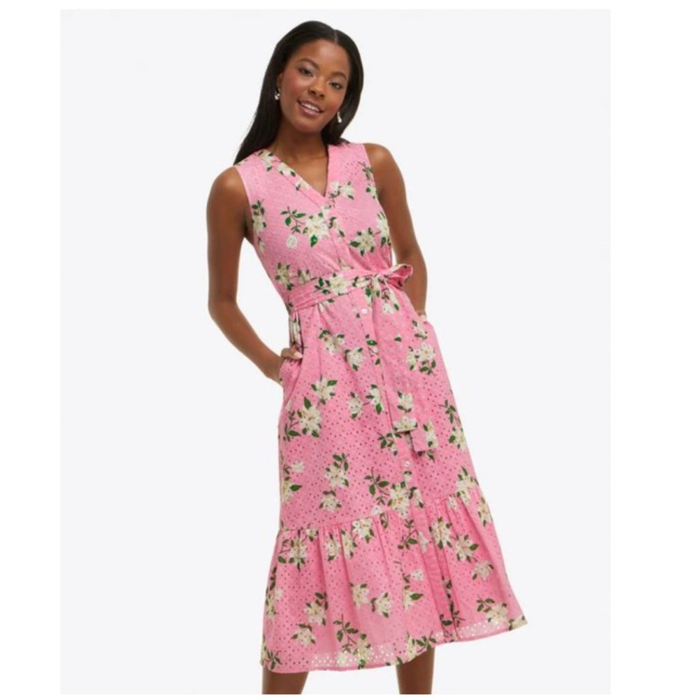 NWT Draper James Valentine's Pink Eyelet Magnolia Patio Shirtdress Dress XS